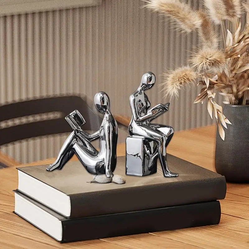 Decorative Bookends For Heavy Books 2X Abstract Figurine Design Heavy Duty Bookends For Shelves Anti-Slip Ceramic Books Storage