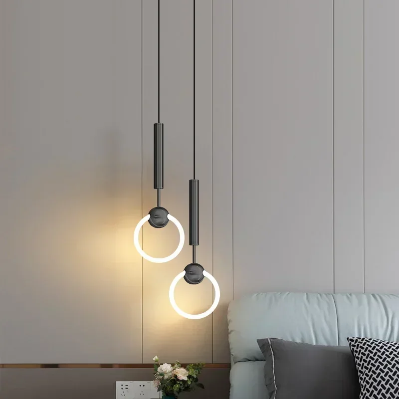 Nordic Luxury Pendant Lights Simplicity Creative Round Ring Metallic Luster Chandeliers Kitchen Restaurant Bedroom Hanging Lamps