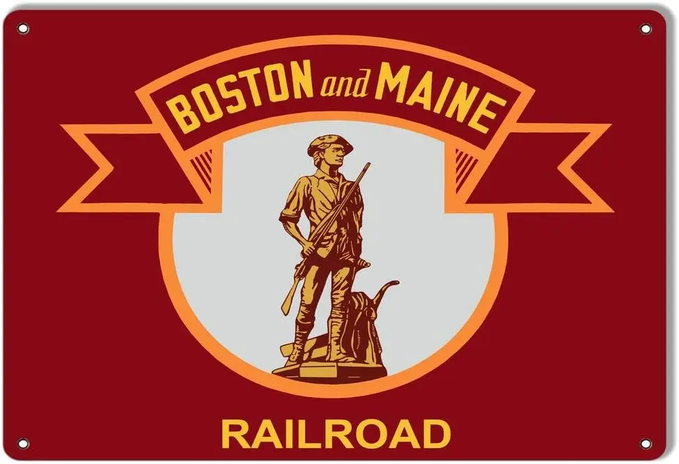 1p,Tin Sign Vintage Chic Art Decoration Poster Boston and Maine Railway Railroad for Store Bar Home Cafe Farm Garage or Club