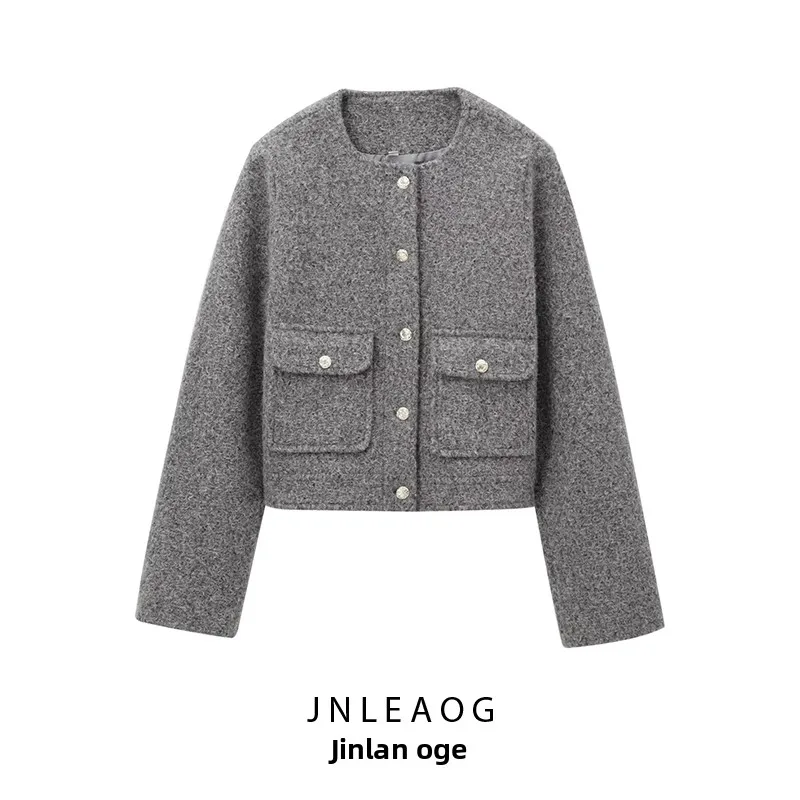 เสื้อโค้ทผู้หญิง JNLEAOG รุ่น Ort Jaet ดีไซน์ขนแกะมุก สไตล์ใหม่ Sle 30289 ทรงเข้ารูป แขนยาว ปกกลม ติดกระดุม