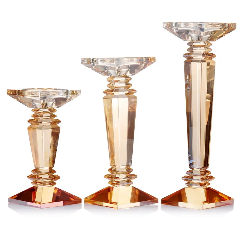 Multi Functional Crystal Candle Holder Champagne Clear In Small Middle Large For Pillar Stick Candle Home Tabletop Wedding Decor