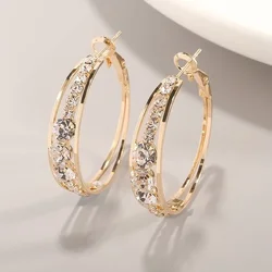 Exquisite Fashion Female Jewelry Silver Gold Color White Zircon Stones Hoop Drop Earrings for Women Wedding Earrings Party Gift