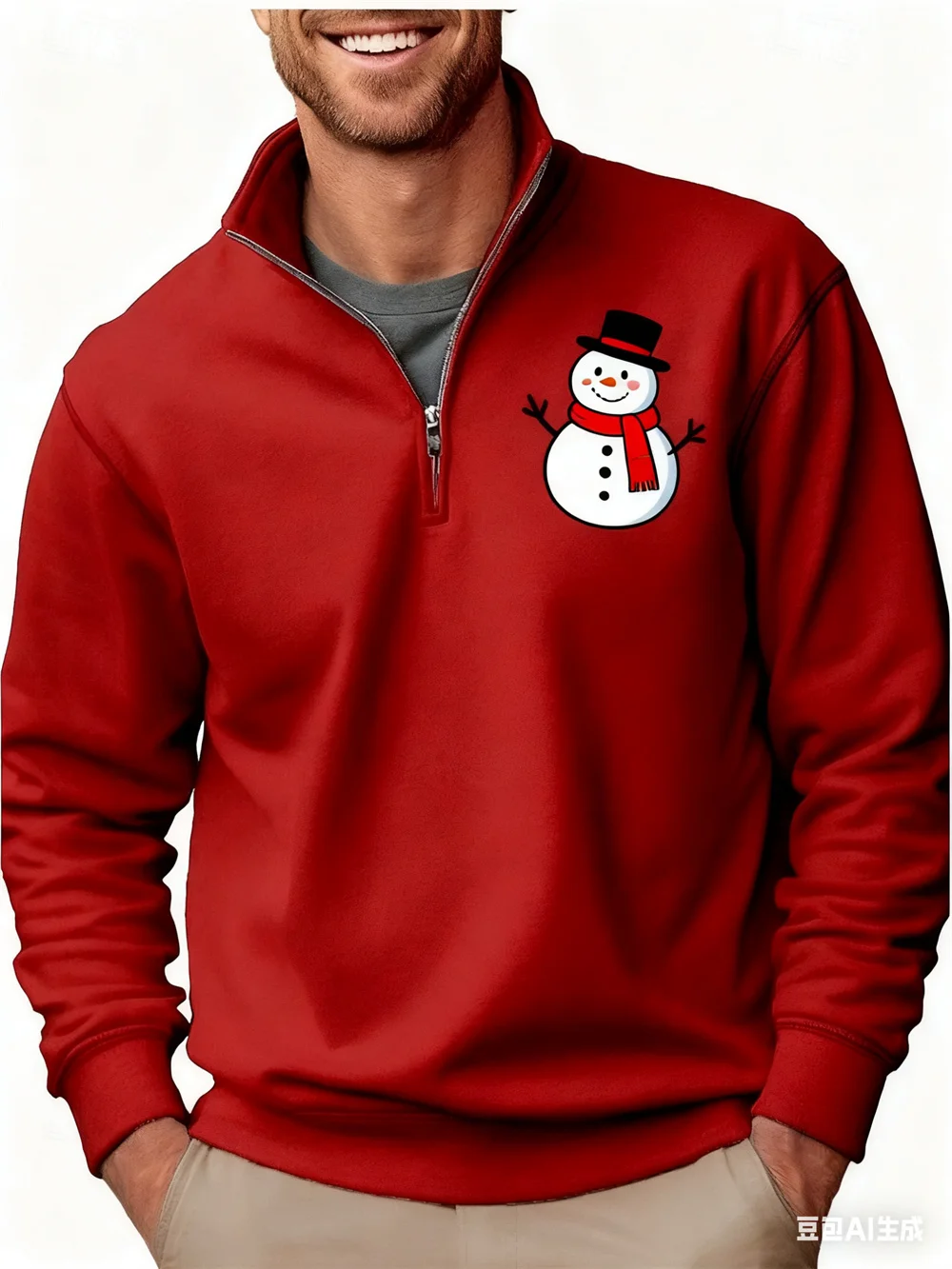 

3D Print Christmas Elements Zipper Sweatshirts Men's Fashion Casual Long Sleeve Half Zip Clothes Loose Comfortable Pullover Tops