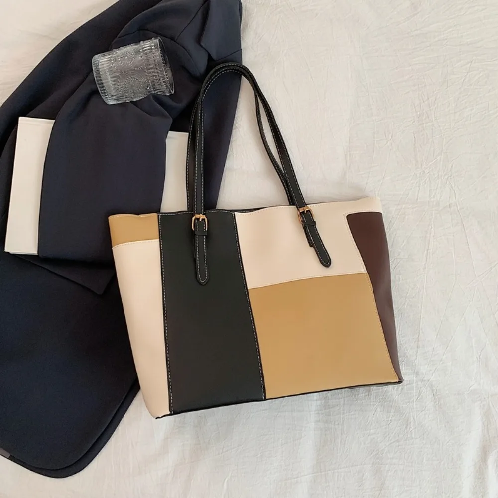 Large Capacity Women's Handbag Contrasting Color Single Shoulder Large Capacity Handbag Korean Style Simple Tote Bag
