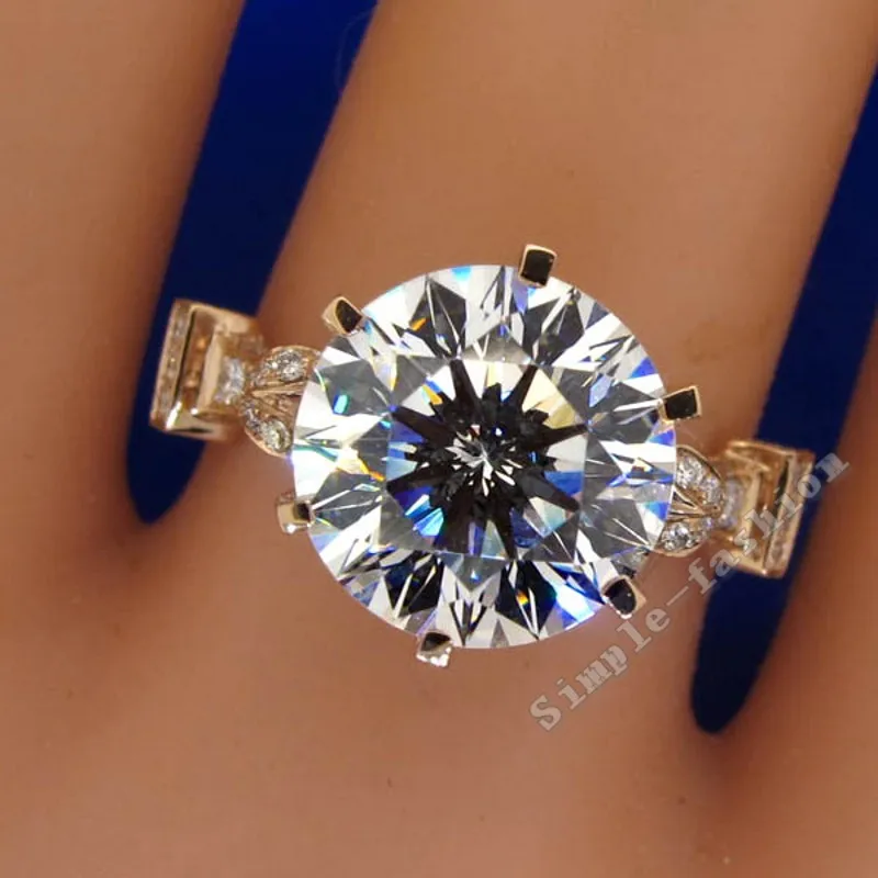 18K Rose Gold Solitaire 3ct Lab Diamond Crown Ring 925 sterling silver Engagement Wedding band Rings for Women Charm Jewelry
