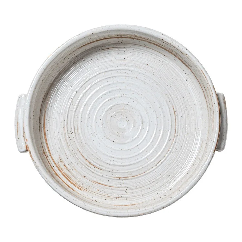 For Binaural Baking Plate, Ceramic Household Vegetable Plate, Fruit Salad Plate, Microwave Oven Plate.