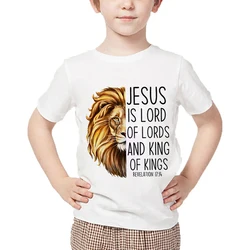 Kids Animal Tshirts Jesus Is Lord of Lords and King of Kings Printed 2024 New Fashion Tee Shirt Girls Boys Cartoon Lion Tshirt