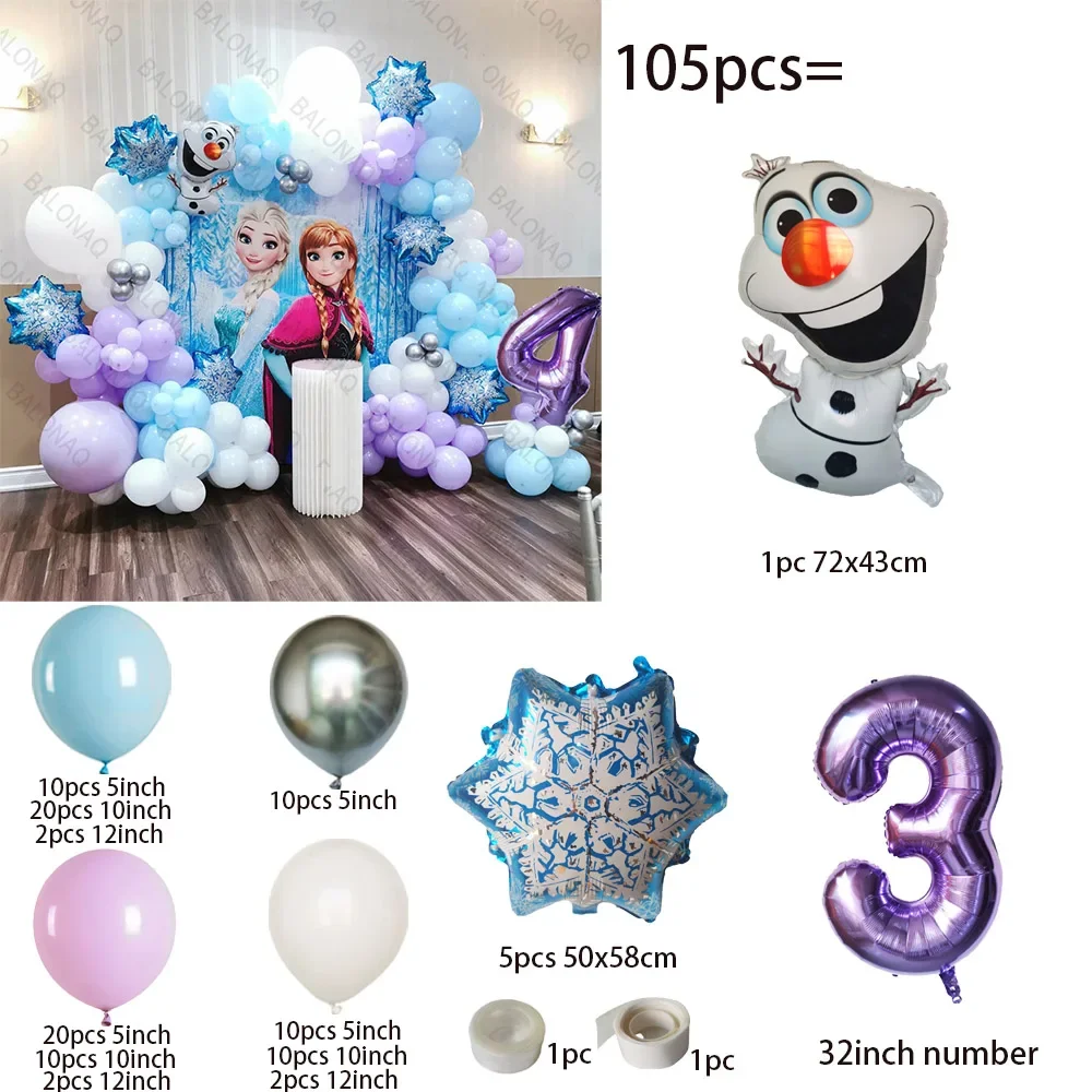 105Pcs Disney Frozen Princess Theme Balloons Garland Kit Set Birthday Wedding Party Supplies Latex Balloons Birthday Decoration