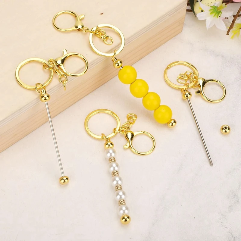 40Pcs Beadable Keychain Bars, Metal Beaded Keychain Blank Keychains Key Chain Charms Making Accessories For Craft DIY