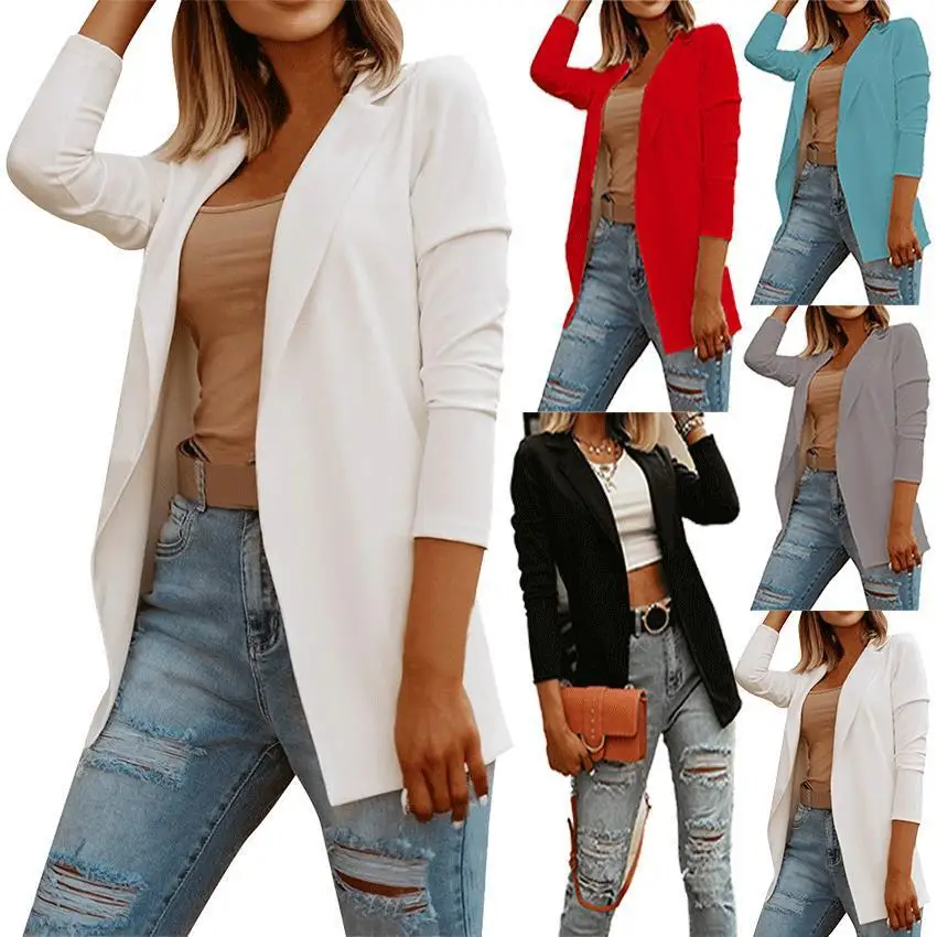 Ele Women's Simple Coat Sli Busin Suit Polyester Fiber Long Sve Pure Color Commute Sle Women's Clothing