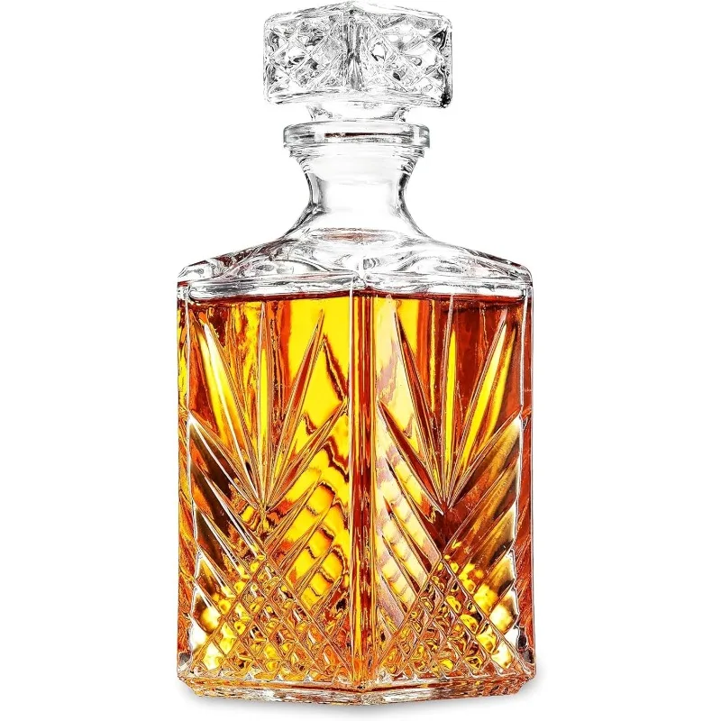 Selecta Collection Whiskey Decanter – Sophisticated 33.75oz Diamond Decanter With Starburst Detailing