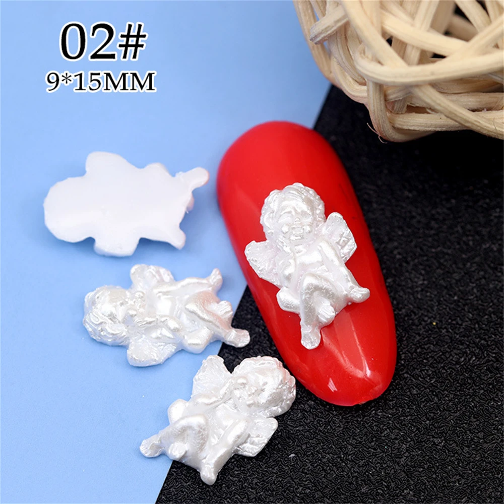 10Pcs Baroque Angel Baby Nail Art Decoration Classical Pearl Resin Cupid Manicure Charms Part Jewelry 3D Design Nail Accessories