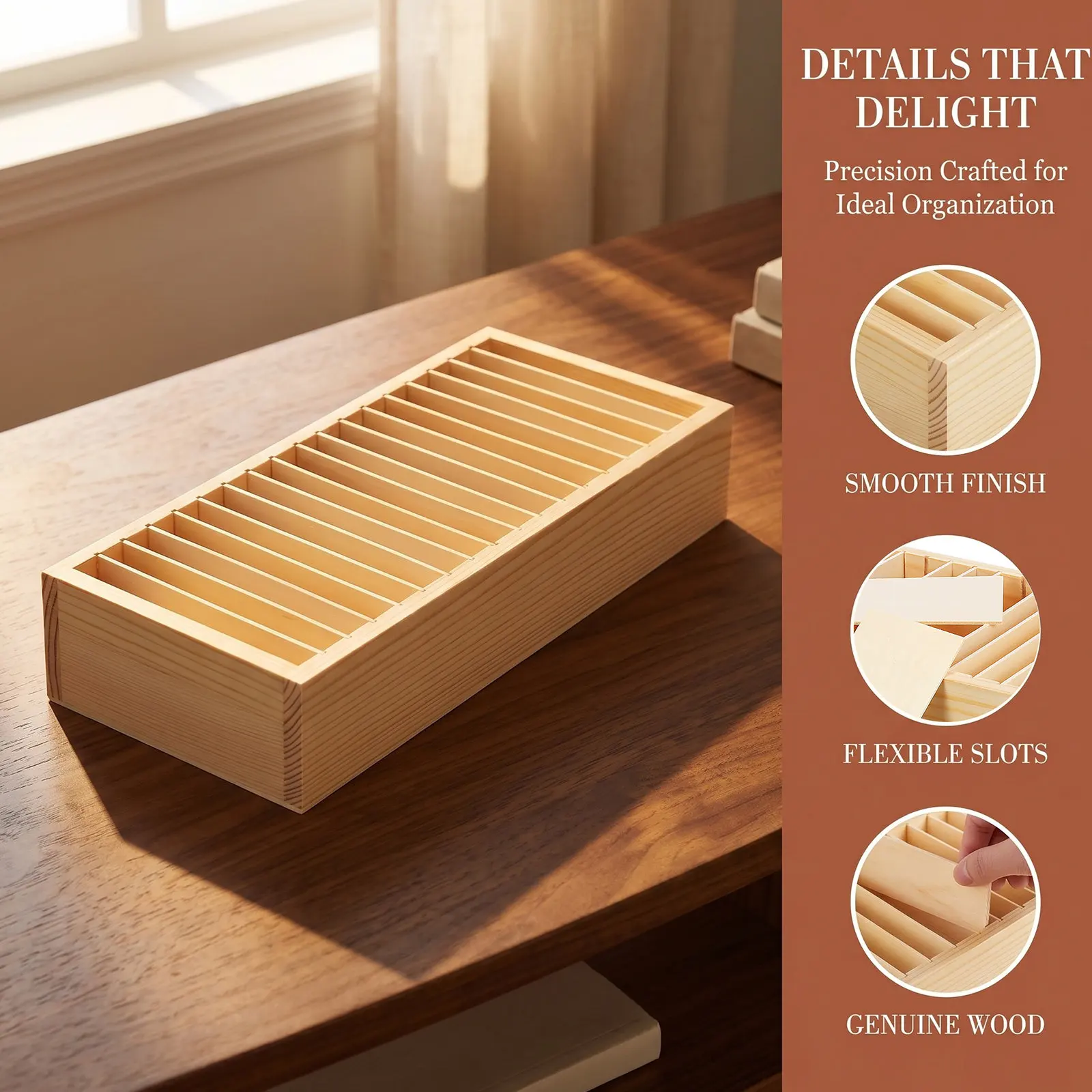 1Pcs Wooden Business Cards Storage Box Holder Organizer Detachable Compartment Compact Desktop Name Office