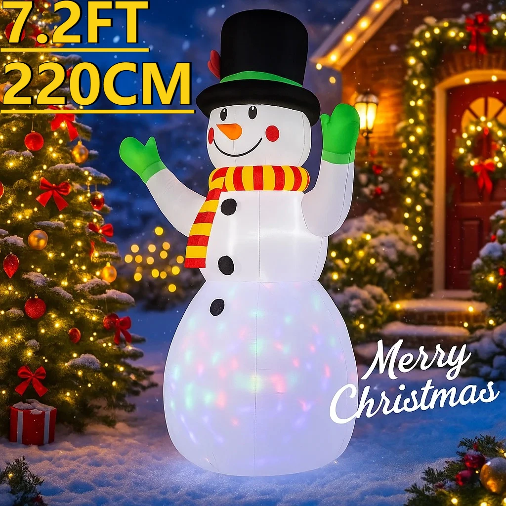 7.2FT LED Inflatable Xmas Yard Decor Snowman Christmas Home Decoration Ornament Festive Toy Christmas Supplies Holiday Gift
