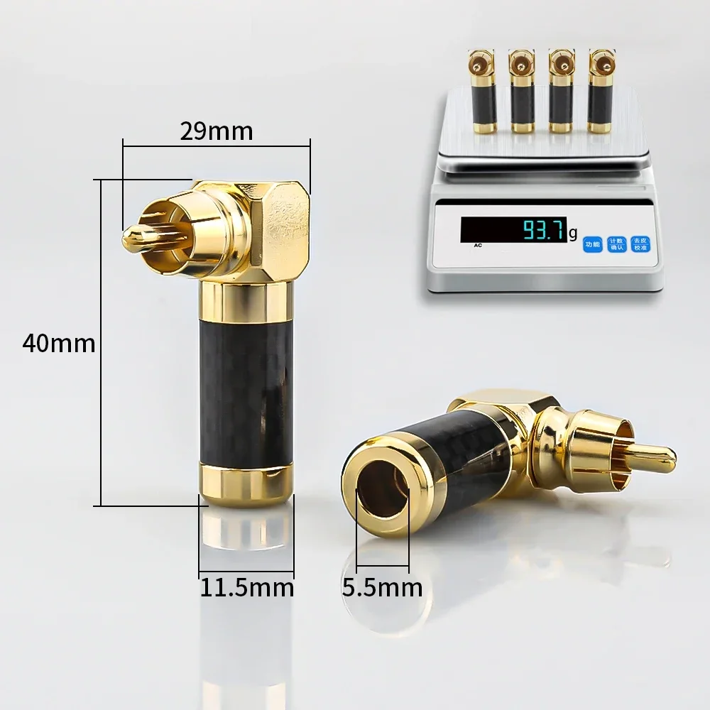 4PCS Carbon Fiber Gold Plated RCA Plug Male 90 Degree Adaptor Audio signal Cable Connector RCA Elbow Hifi Jack