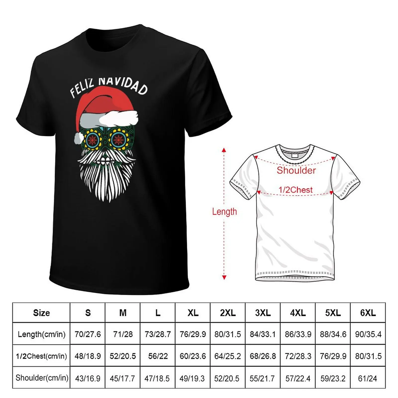 Feliz Navidad Mexican Santa Sugar Skull Funny Merry Christmas Wish in Spanish Language T-Shirt Ultra Soft Breathable Tee Top