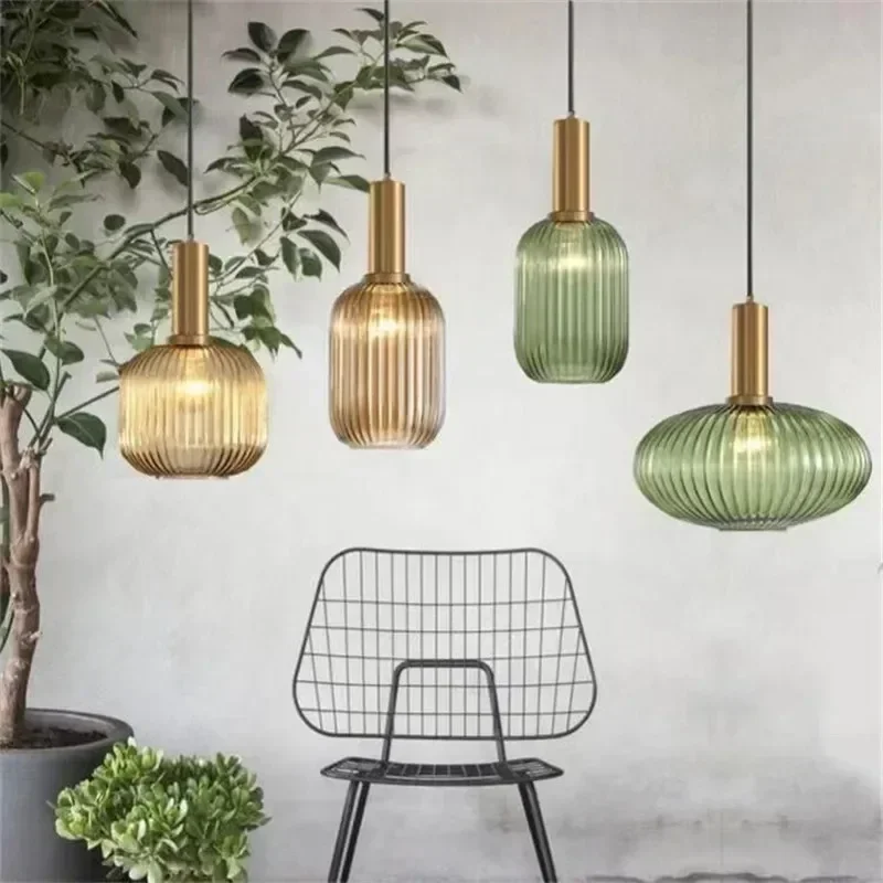 Retro Restaurant Colorfull Glass Pendant Lights Creative Living Room Lamp Simple Bedside Lamp LED E27 Hanging Loft Lighting