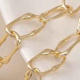 

14K Real Gold Plated Pure Copper Korean Chain Bag Irregular Elliptical Link Accessory for DIY Handcrafted Bracelet Necklace