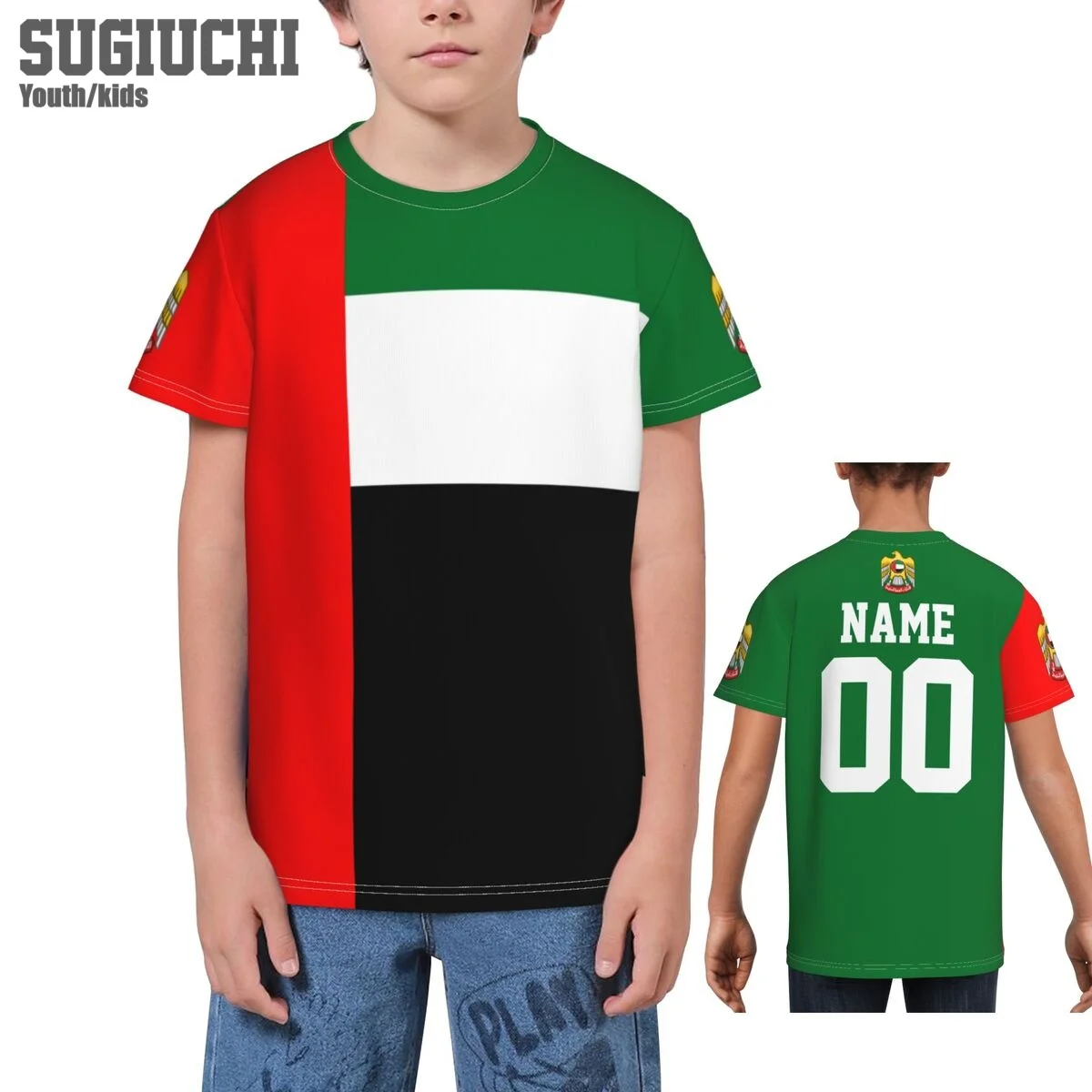 Custom Name Number United Arab Emirates Flag Emblem 3D T-shirts For Kids Youth Boy/Girl Tees Soccer Football Fans Gift