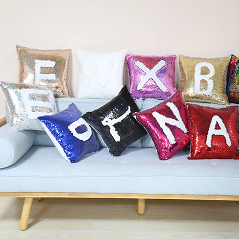 10pcs/pack 40x40cm Square Sublimation Blanks Pillowcase Reversible Sequin Magic Swipe Pillow Cover Cushion Case Purple Color