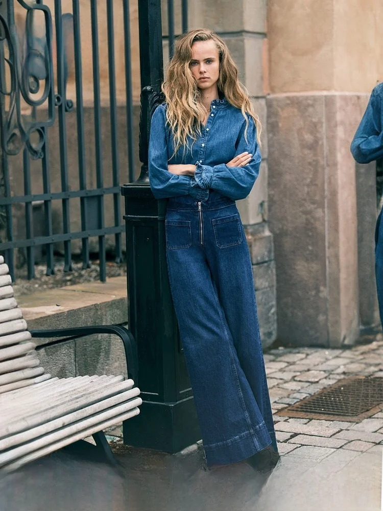 

High Waist Wide Leg Jeans Women's Casual Commute High Waist Jeans HM Summer Stacked Long Pants Cotton Blend Stretchy