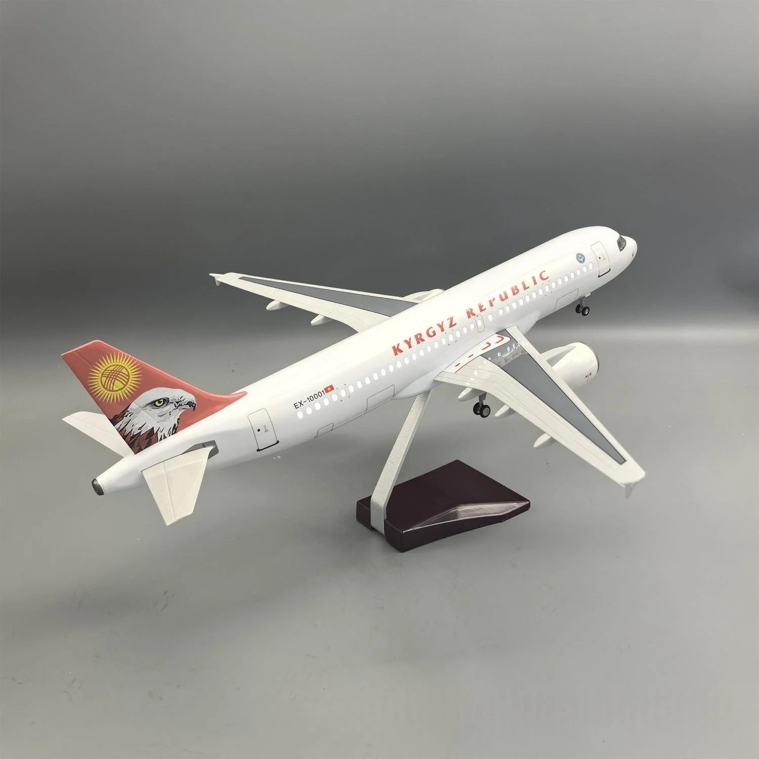 1:80 Scale A320 Kyrgyzstan Special Aircraft 47cm Resin Plane Model With Voice-Control & Stand For Aviation Display Collectible