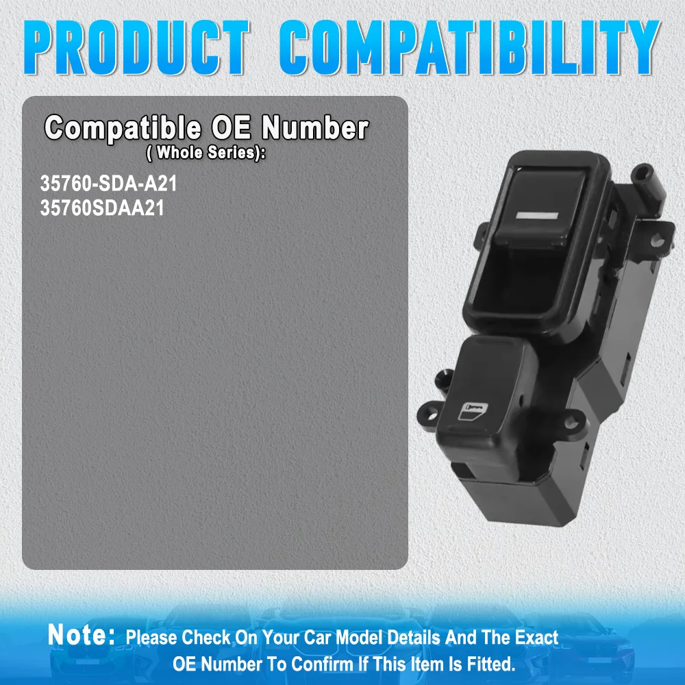 مفتاح تحكم رئيسي لنافذة الطاقة الكهربائية أمامي يسار/يمين لهوندا أكورد 2003 2004 2005 2006 2007 35760SDAA21 35750SDNA03 #6