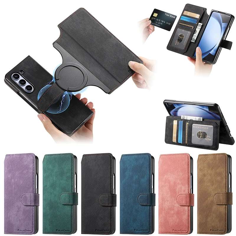 Magnetic 2 In 1 Flip Cover Wallet Case For Samsung Galaxy Z Fold 8 7 6 5 4 3 Card Holder PU Leather Phone Shell Shockproof Armor