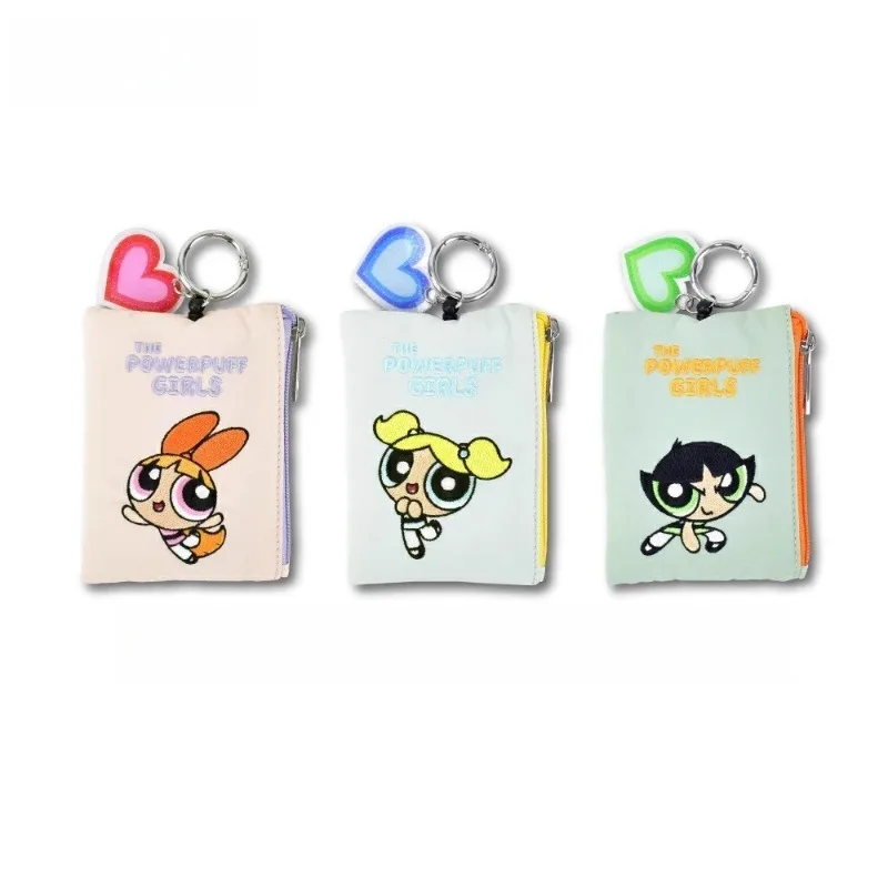 Cute Anime The Powerpuff and Girls Series Embroidery Coin Purse Cartoon Character Creativity Telescopic Drawstring Key Bag Gift