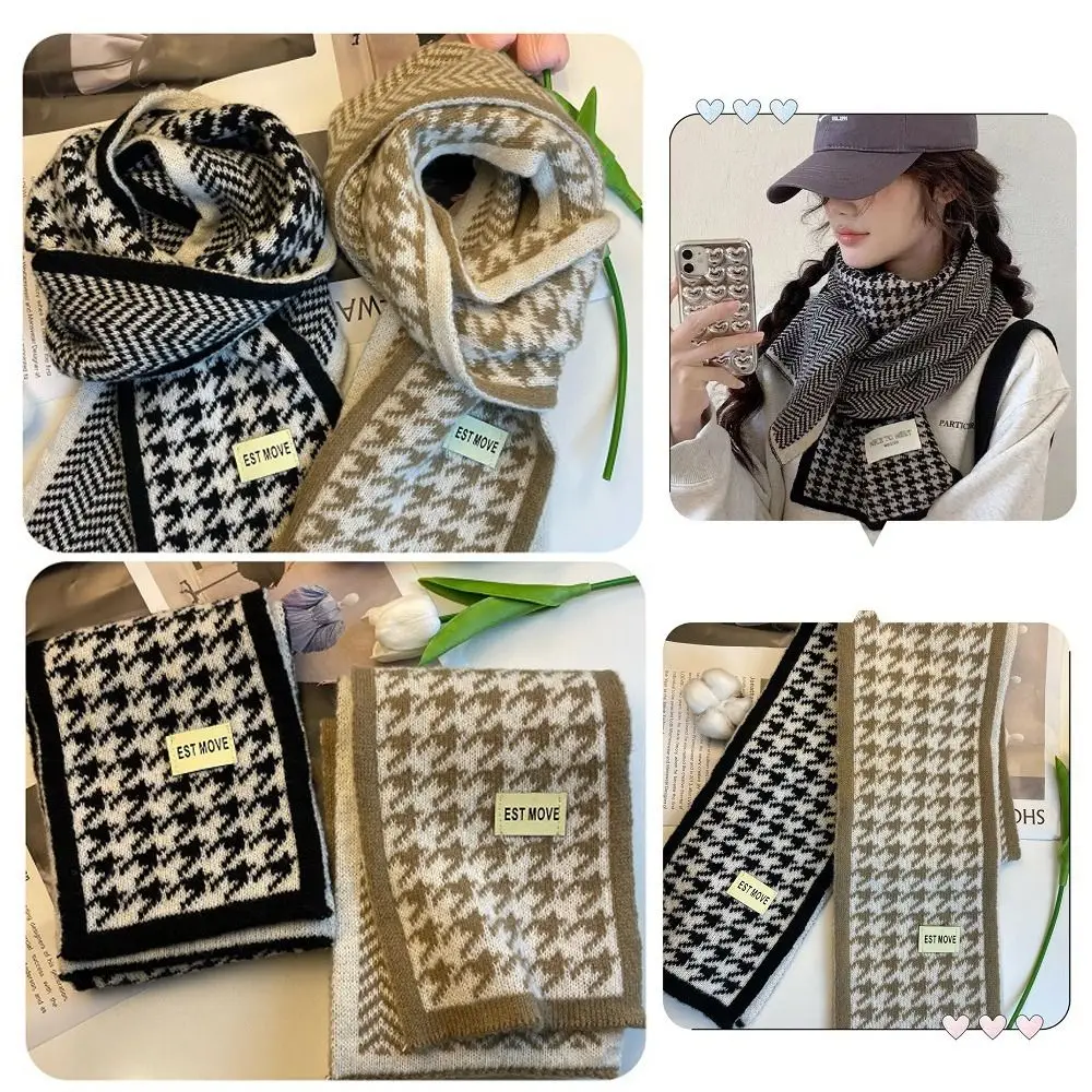 Winter Grid Knitted Scarf Fashion Women Long Scarves Female Vintage Big Scarf Soft Warm Thickened Scarf