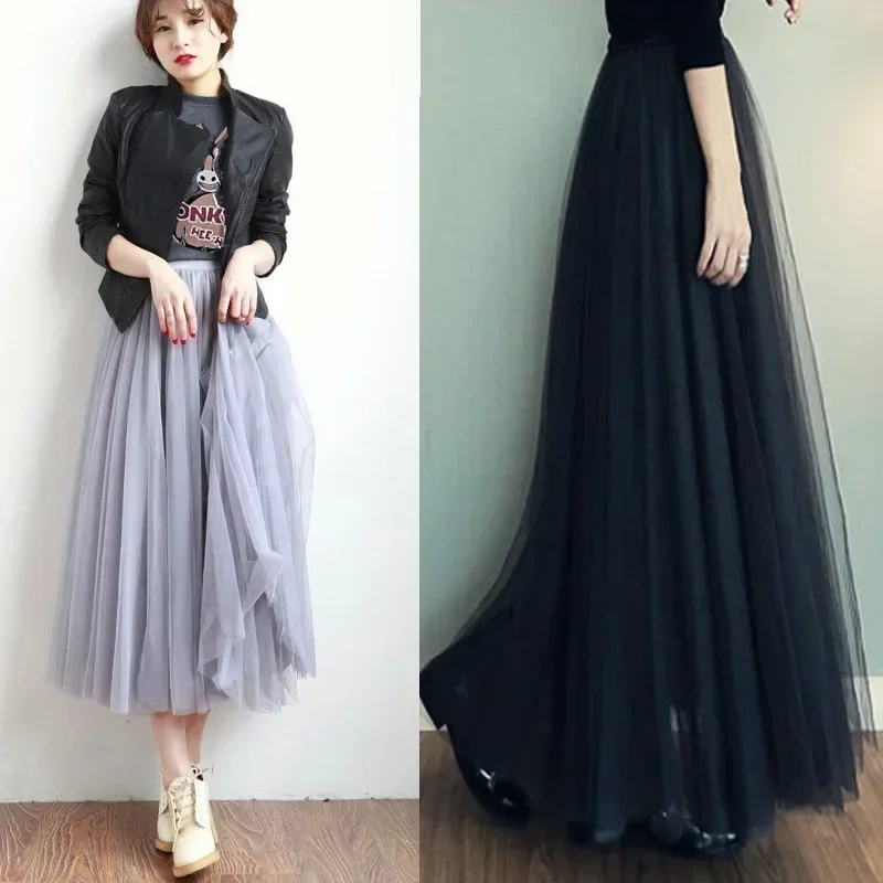 Half Length Skirt Spring and Autumn Fluffy Three-layer Mesh Skirt Pettiskirt Long Princess Skirt Large Swing All Match Skirts