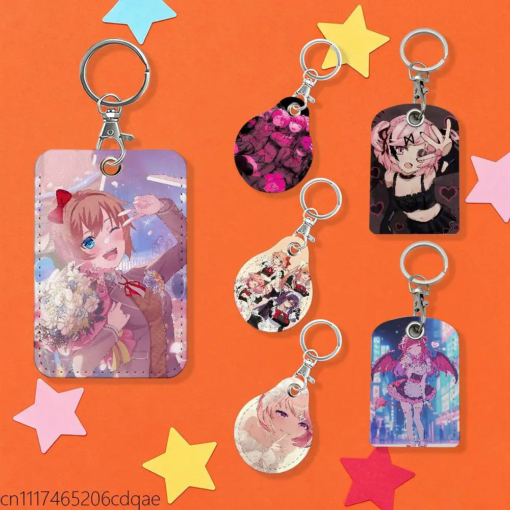 FOR DDLC Yuri 1pcs Leather Card Holder With Key Ring Water Drop Shaped Key Case Keychain Doorlock Accessories