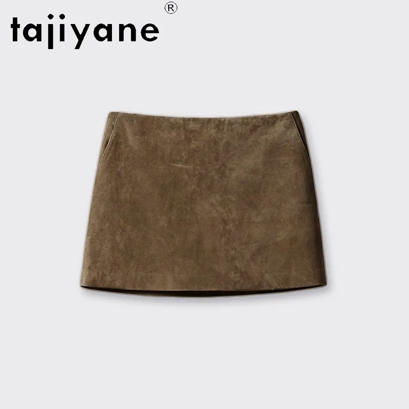 TAJIYANE Genuine Leather Skirt Vintage Goatskin Suede Women's Skirts Bodycon Mini Skirt Slim Fit Straight Skirts for Woman Юбка