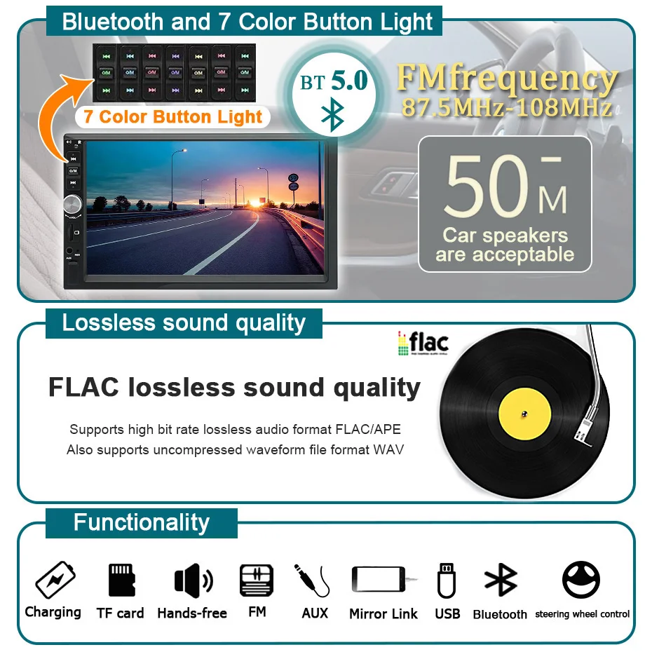 2 din راديو السيارة 7 "HD شاشة تعمل باللمس Autoradio مشغل وسائط متعددة العالمي سيارة ستيريو مشغل MP5 BT FM Carplay أندرويد كاميرا السيارات #4