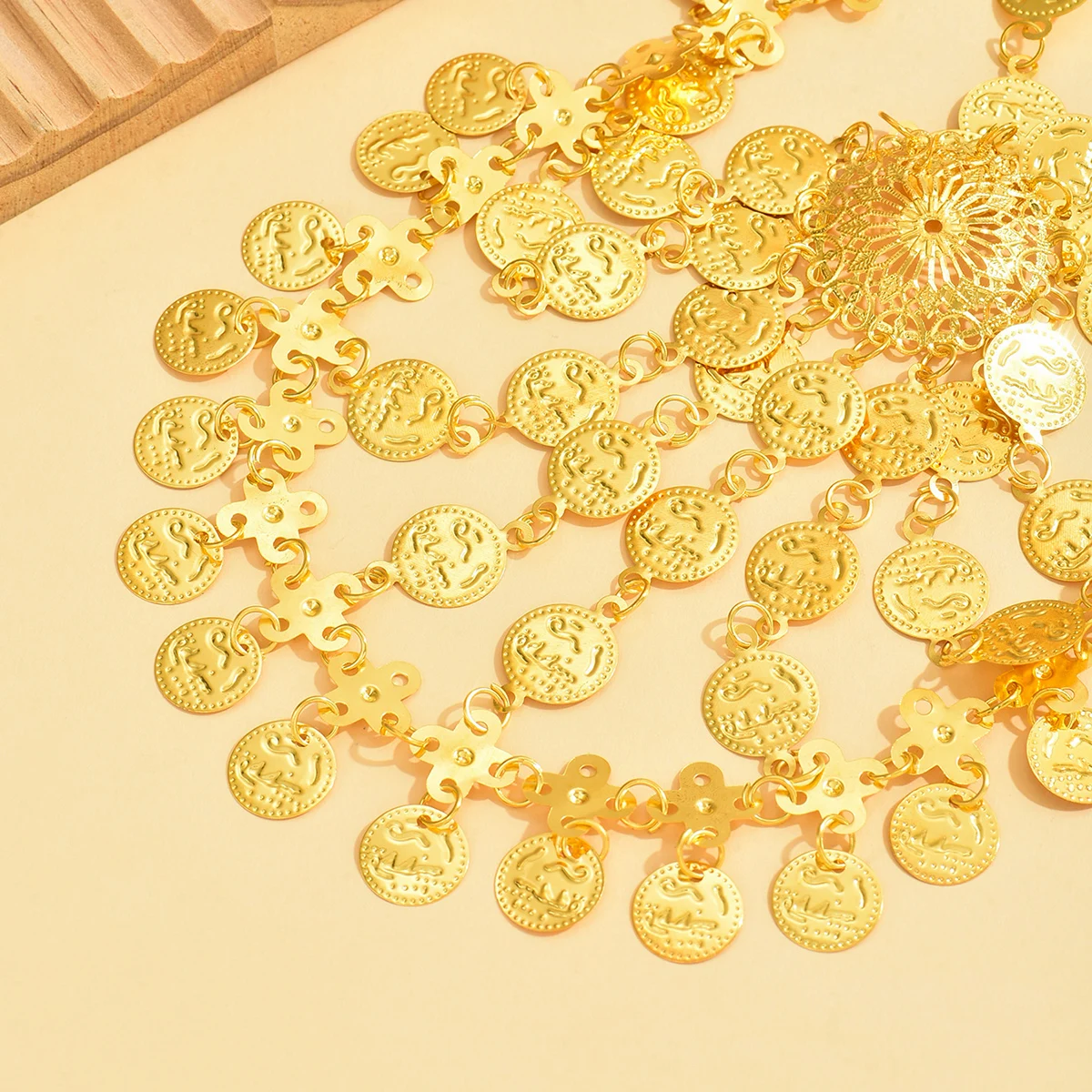 

Gold Color Coins Hat Hair Jewelry for Women India Gypsy Dance Head Chain