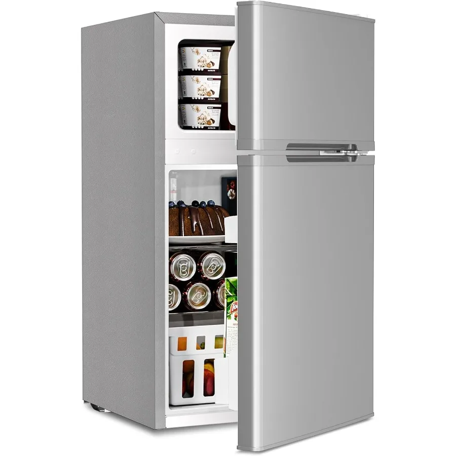 3.2 Cu.Ft Compact Mini Refrigerator with Freezer Double Door Design Adjustable Thermostat Energy-Efficient Cooling for Bedroom