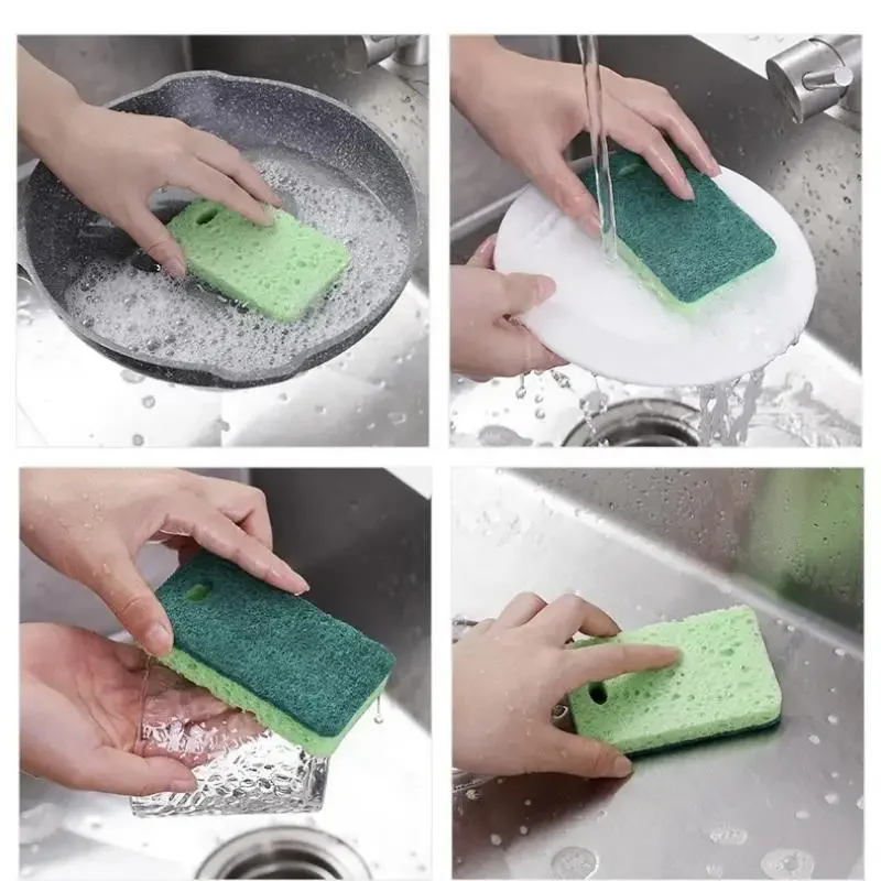 Natural Wood Pulp Cotton Dishwashing Cleaning Brush Multifunctional Brush Dishwashing Cloth Kitchen Non Stick Oil Sponge Wipe
