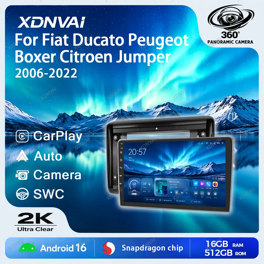 Android 16 Video Player For Fiat Ducato Peugeot Boxer Citroen Jumper 2006 2007 2008 - 2022 Multimedia Car Radio GPS Autoradio BT