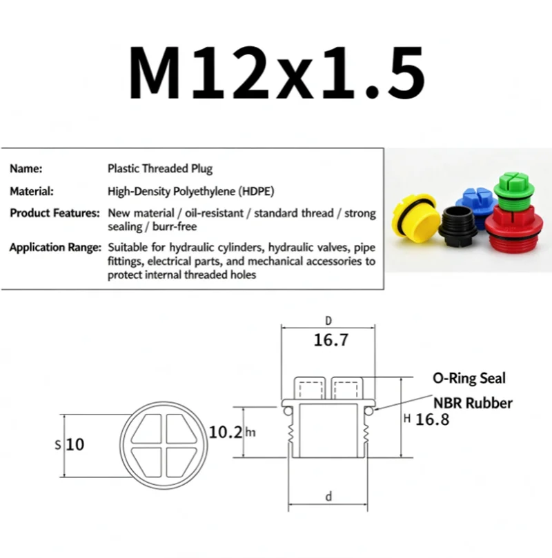 External Thread Plastic Seal Plug with O-Ring Threaded Pipe Stopper Oil Port Blanking Plug for Hydraulic Pump and Valve Fitting