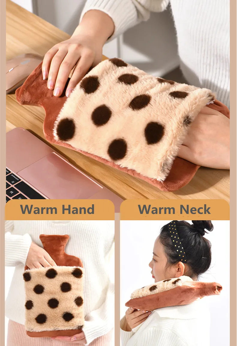 INS Plush 2L Hot Water Bag Large Capacity Rubber Hot Water Bottle Injection Water Heating Hands and Feet Warm Quilt Warm Bed