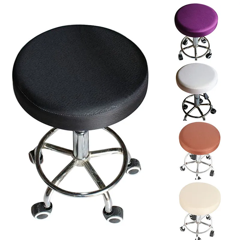 Solid Color Stool Cover Elastic Cotton Chair Cover Round Rotating Stool Protector Removable Chair Slipcover Seat Protector