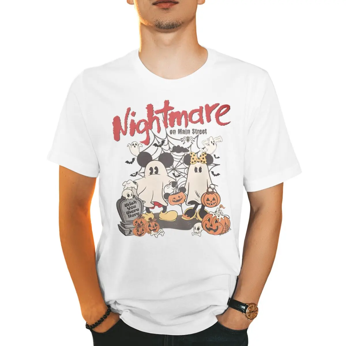 

Vintage Mickey Minnie Ghost Halloween T-shirt, Nightmare On Main Street T Shirt, Halloween Disney T-shirts Gifts, Unisex Tees