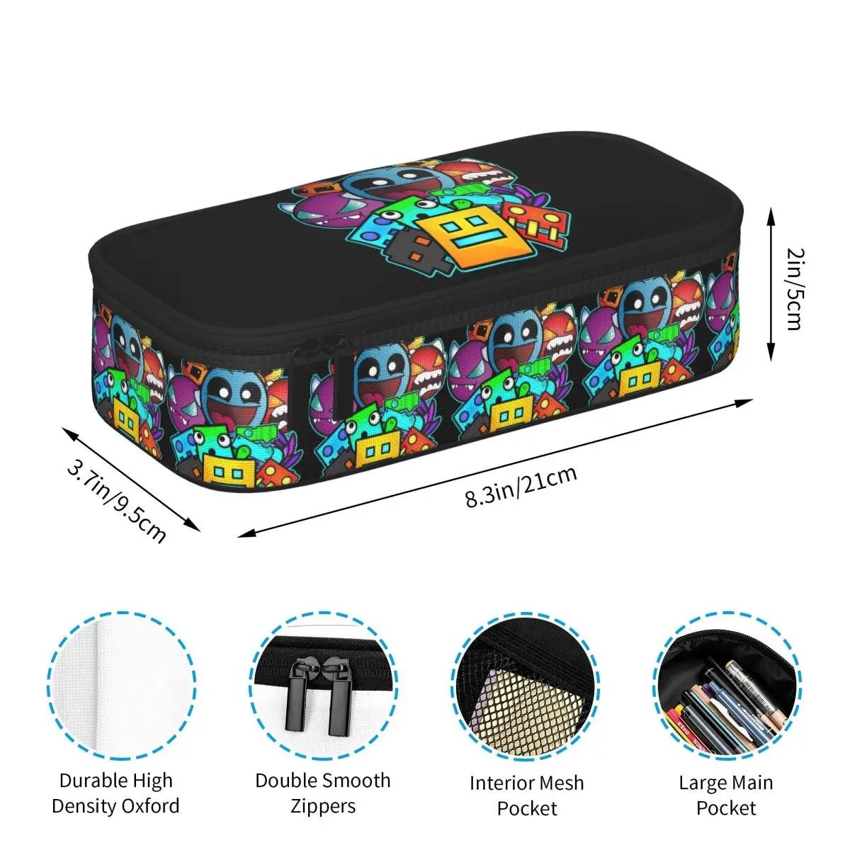 Geometry Dash Game Music Cute Geometric Pencil Cases for Students Pen Box Pencil Bag Big Capacity Pencil Pouch Pen Holder