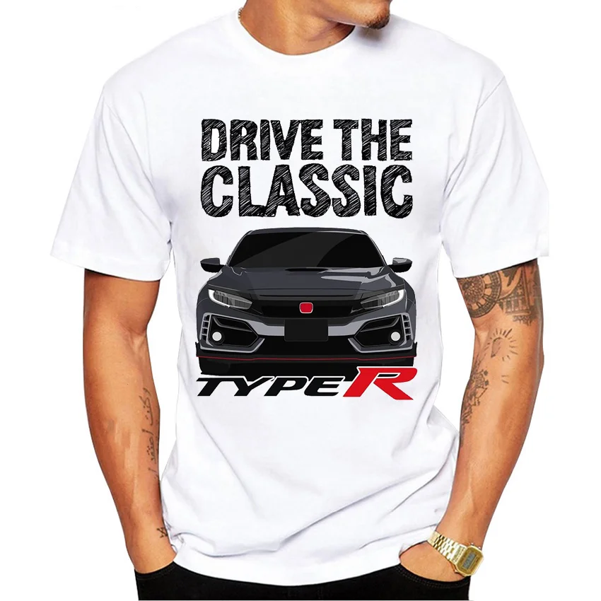 Classic Civic Type R Tshirt New Summer Men Short Sleeve Jdm Legends Printing T-shirt Hip Hop Boy Casual Tops Sport Car White T