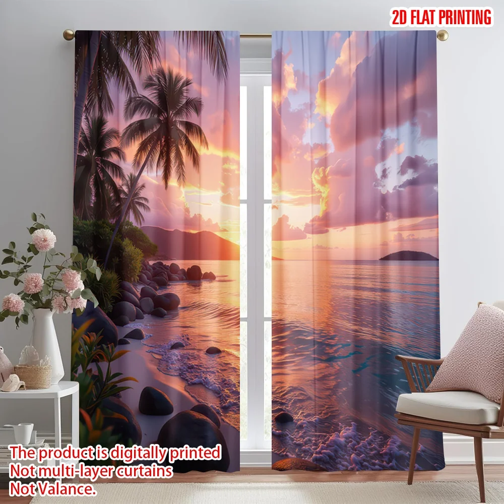 

2D flat printing 2pcs Party Curtain Tropical Sunset Beach(2) Digital Printed Polyester Drapes Festive Curtains Perfect for All