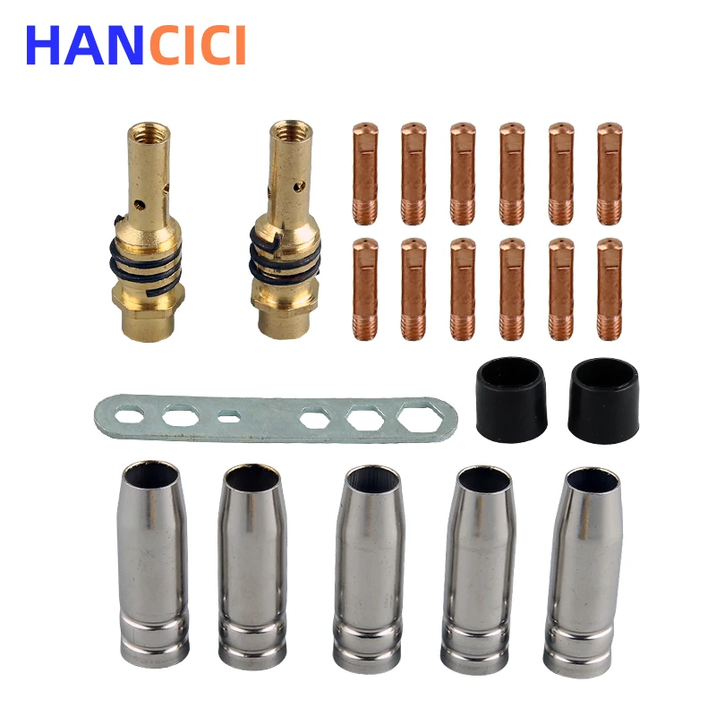 

22 шт. Сварочный аппарат MIG 15 AK MIG Gun Комплект аксессуаров M6 Поддержка наконечника Диффузор Газовая насадка Сварочный аппарат MIG Хорошо запасные части