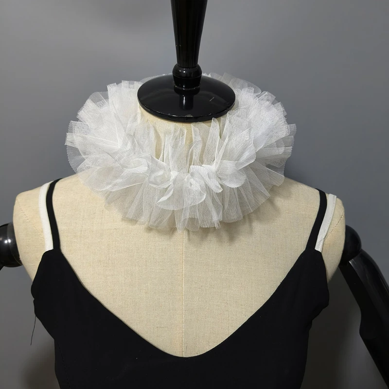 Mesh Small Puffy Collar Scarf Palace Tulle Ruff Collar Lace Neck Layered Ruffle Decorative Fake Collar Cosplay Costume Accessory