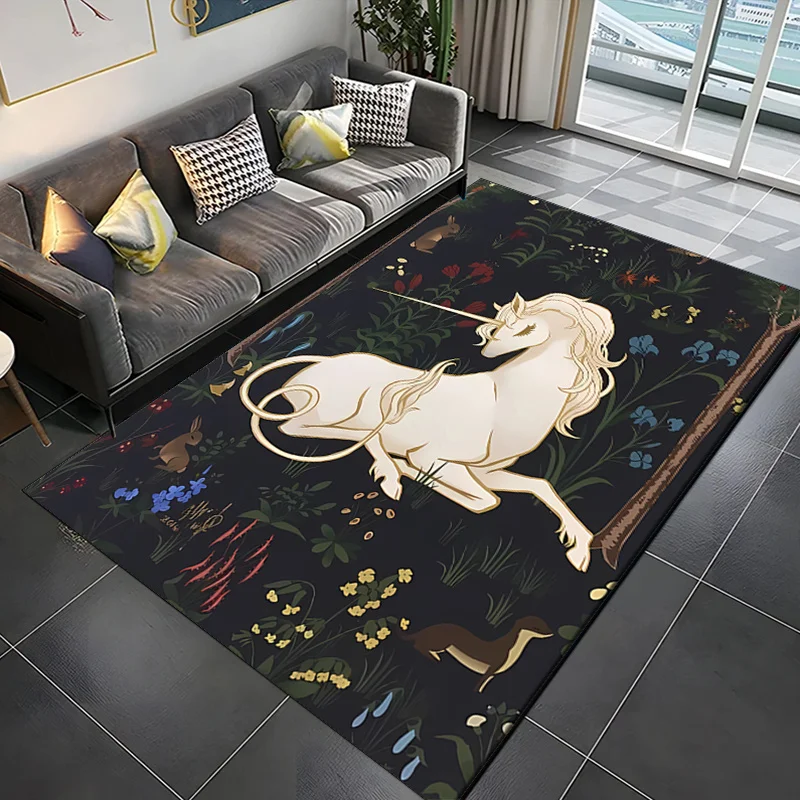 

Crystal Velvet Area Rug - Mystical Unicorn & Floral Fantasy Print Non-Slip Rug, Large Size Options for