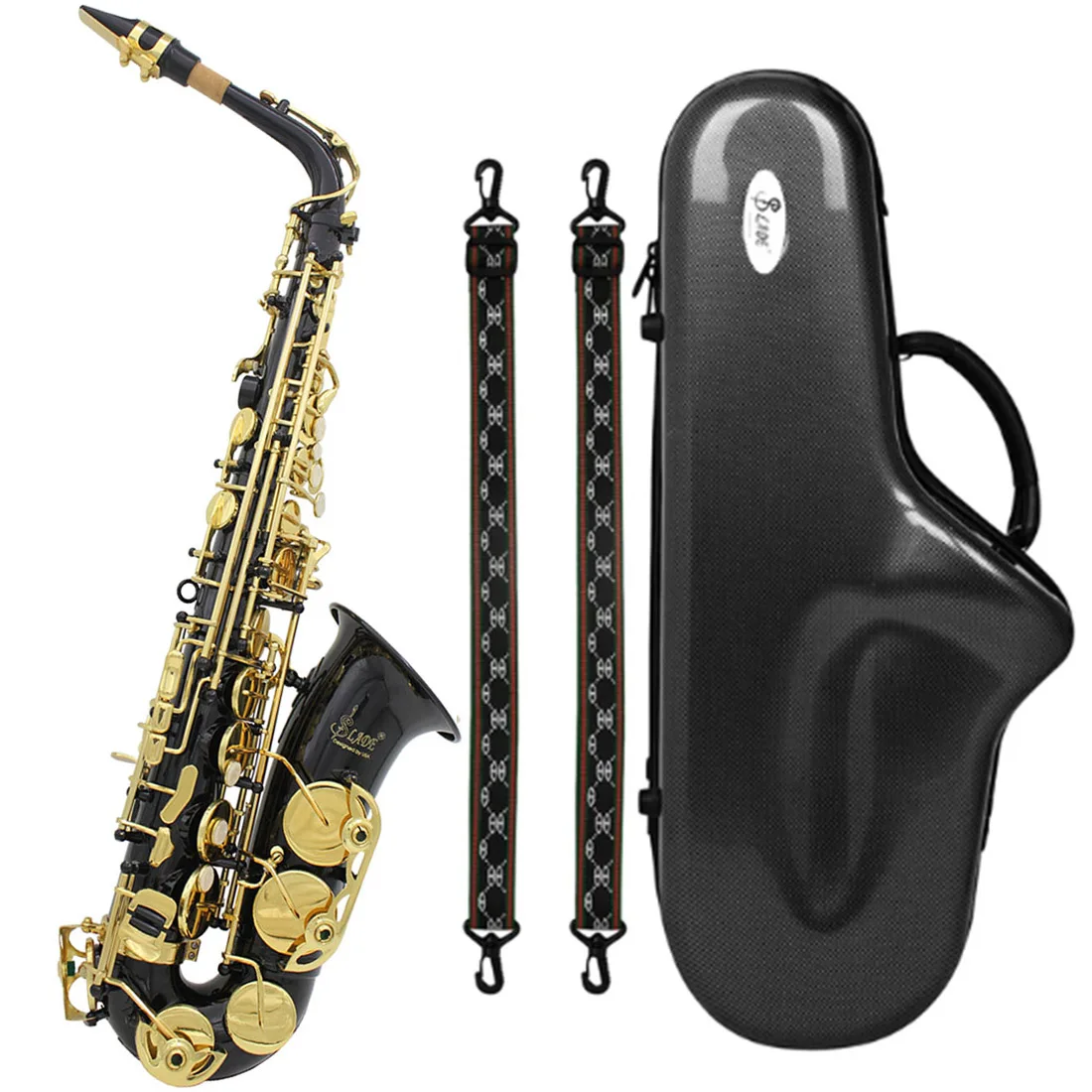 Black Golden Alto Saxophone E-flat Alto Saxophone Eb Saxophone Brass Material with Strap Cleaning Cloth Bracket Trimmer