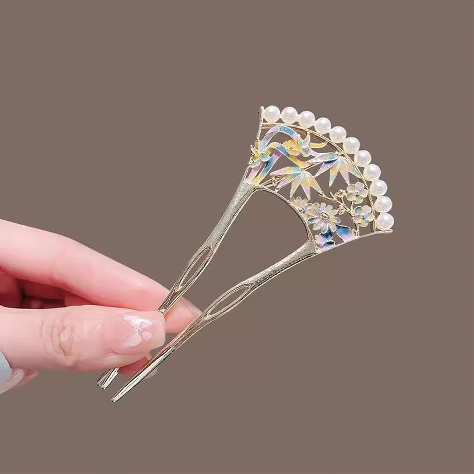 Novo estilo chinês metal pino de cabelo em forma de u varas de cabelo garfo pérolas flor folha projetos hairclip feminino hanfu vestido chignon jóias
